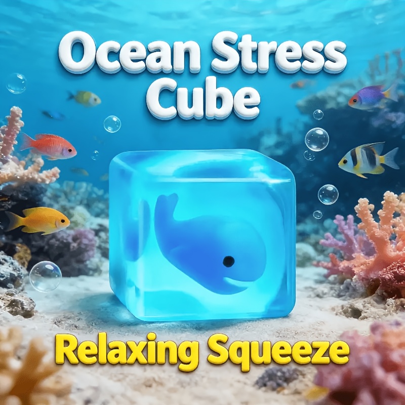 Ocean-themed Squishy Cube Toy, Portable Fidget